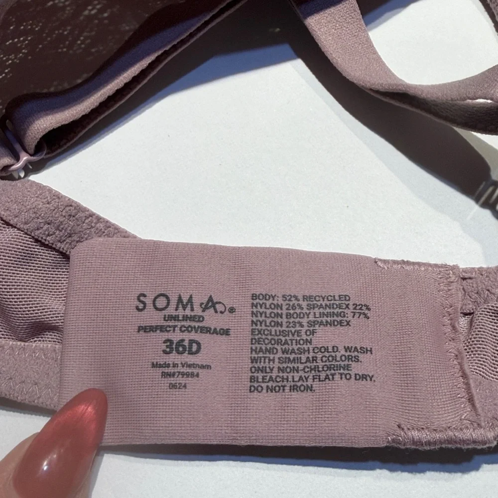 Soma Unlined Elderberry Mauve Lace Perfect‎ Coverage Underwire Bra Sz 36D